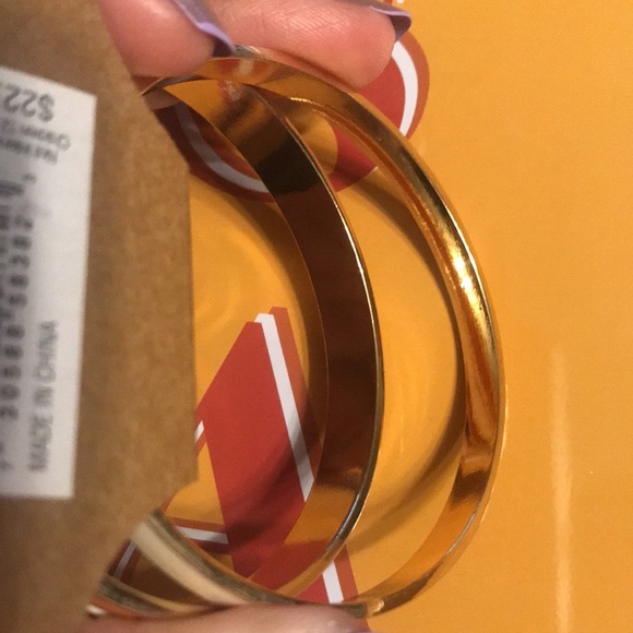 New 1st & Gorgeous By Carolee Burnt Orange & Ivory Gold Tone Bangle Bracelet Set - Picture 12 of 14